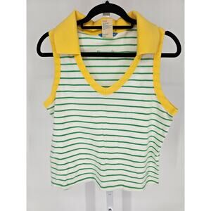 Vintage Y2K Dockers Womens Sz XL Sleeveless Polo Shirt Green Yellow Striped